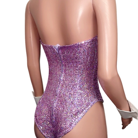 Trashy lingerie purple sequin playboy bunny costume teddy bodysuits set S new - Picture 7 of 8